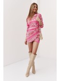 Patterned dress with ties on the side, pink 8388 - Online store - Boutique